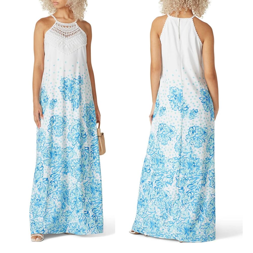 Lilly Pulitzer Pearl Soft Maxi Dress Karma Camellia Print Size 6 Resort Coastal